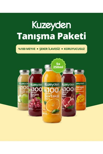 Meyve Suyu Tanışma Paketi | 5x250ml | İlave şeker, katkı ve koruyucu madde içermez | %100 Meyve ürün görseli 1