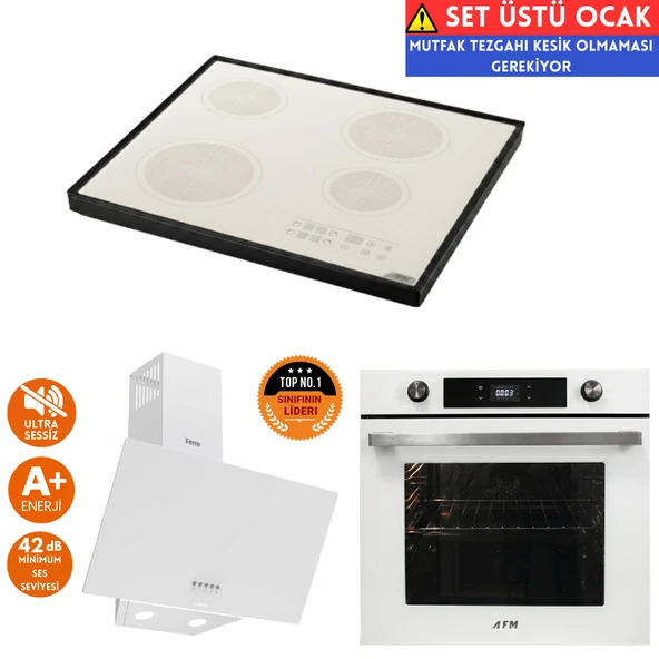 AFM Tech ve Ferre Marka HH Sessiz Setüstü Beyaz Vitro Elektrikli Ankastre Set (D087-SA+FC-07+FM7701 ürün görseli 1