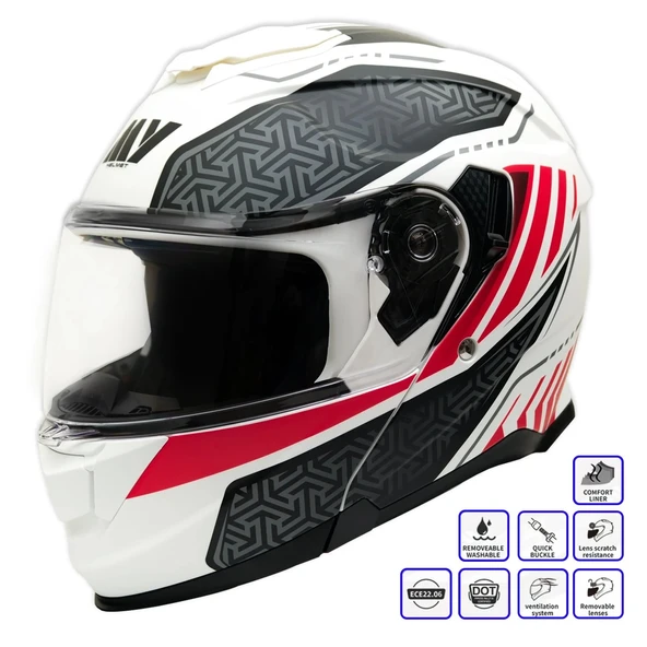 GP MY HELMET MKS002-WRB Güneş Vizörlü Şeffaf Çene Açılır Motosiklet Kaskı ürün görseli 1