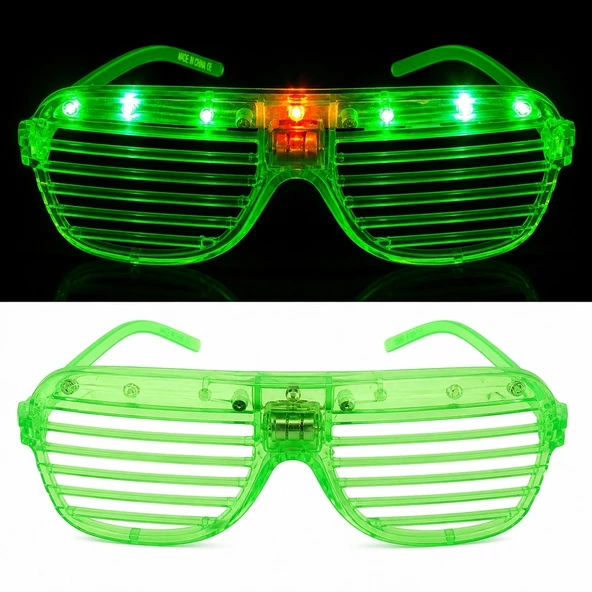 Led Işıklı Panjur Parti Gözlüğü Yeşil Renk Shutter Gözlük ürün görseli 1