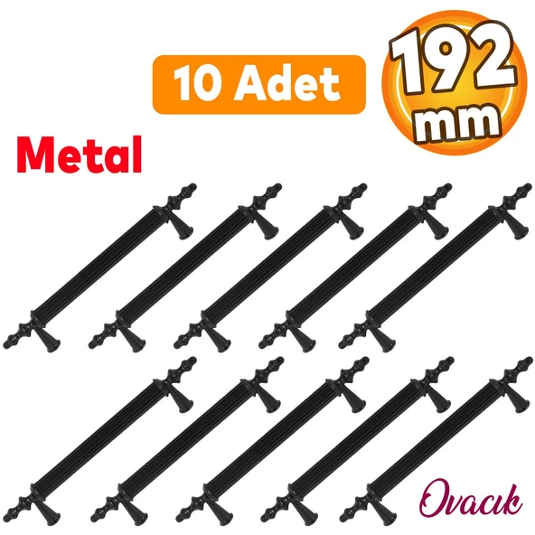 10 Adet Ovacık Mobilya Mutfak Dolap Çekmece Dolabı Kapak Metal Siyah Kulpu Kulbu Kulpları 192 Mm ürün görseli 1