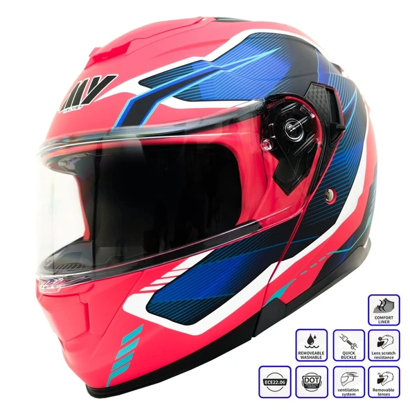 GP MY HELMET MKS002-RBW Güneş Vizörlü Şeffaf Çene Açılır Motosiklet Kaskı ürün görseli 1