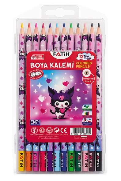 12 li Kuru Boya Kalemi Plastik Kutu 1 Paket Fatih Kuromi Figürlü 12 Renk Kuruboya Tam Boy Renkli Kalem ürün görseli 1