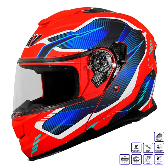MY HELMET MKS002-RBW Güneş Vizörlü Şeffaf Çene Açılır Motosiklet Kaskı