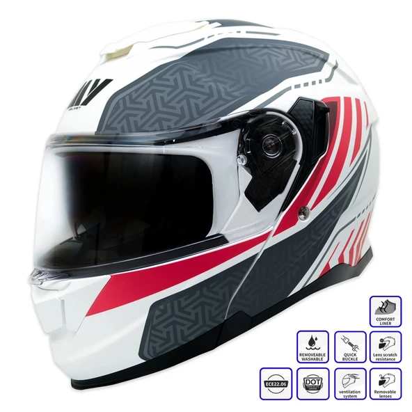 GP MY HELMET MKS002-WRG Güneş Vizörlü Şeffaf Çene Açılır Motosiklet Kaskı ürün görseli 1