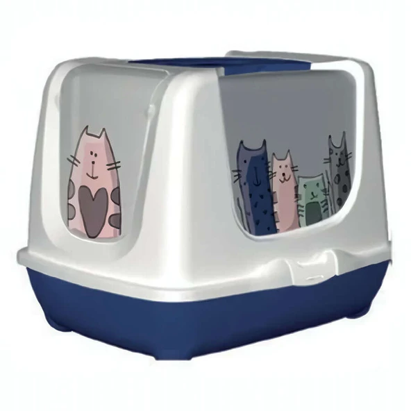 Moderna Trendy Kedi Desenli Kapalı Kedi Tuvaleti 57 Cm ürün görseli 1