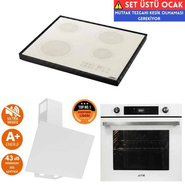 AFM Tech ve Ferre Marka LS Sessiz Setüstü Beyaz Vitro Elektrikli Ankastre Set (D078-SA+FC-07+FM7701 ürün görseli 1