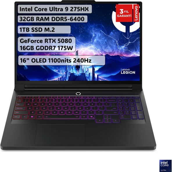 Legion Pro 7 Intel Core Ultra 9 275HX 32GB 1TB SSD RTX5080 Windows 11 Home 16" WQXGA Taşınabilir Bilgisayar 83F5004RTR ürün görseli 1