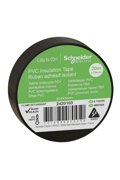 İzole Siyah Pvc İzolasyon Bandı 20Mtx19Mm 8 Adet Orjinal Ürün ürün görseli 1