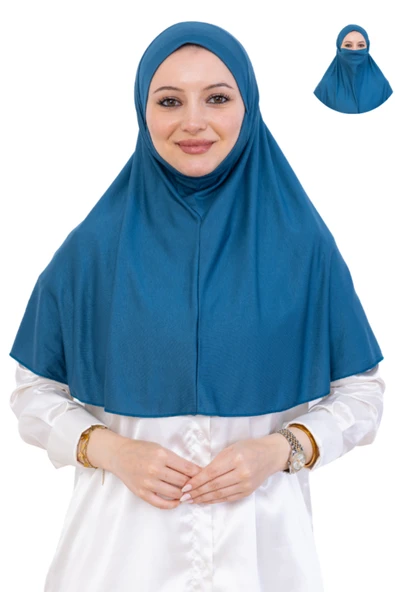 Hazır Başörtüsü Pratik İslami Giyim Penye Peçeli Türban Namaz İçin Yumuşak Eşarp  Turkuaz ürün görseli 1