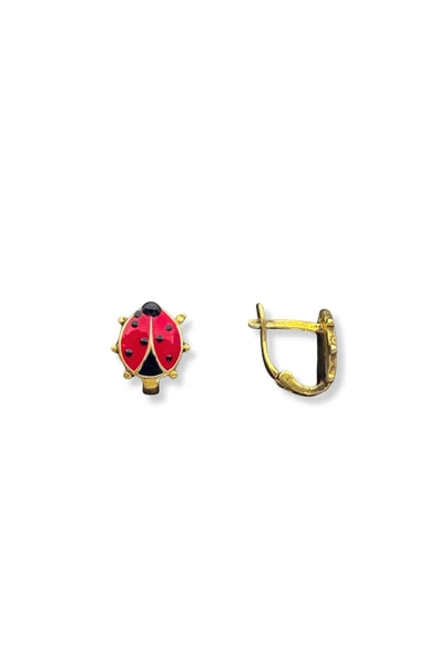 Kırmızı Mineli Gümüş Uğur Böceği Kız Çocuk Küpesi 0.7x0.9 CM ürün görseli 1