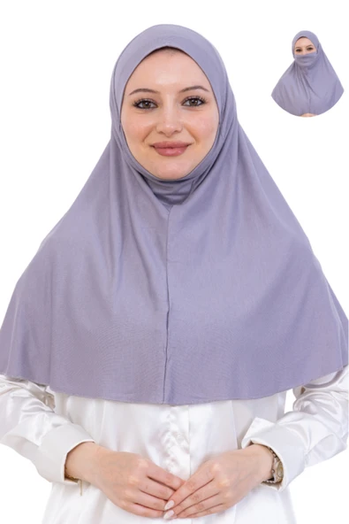 Hazır Başörtüsü Pratik İslami Giyim Penye Peçeli Türban Namaz İçin Yumuşak Eşarp  Gri ürün görseli 1