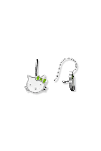 Sallantılı Mineli Hello Kitty Gümüş Kız Çocuk Küpesi 1.2x2 CM ürün görseli 1