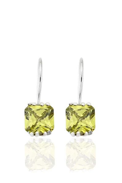 Kelly Yeşili Dikdörtgen Zirkon Sallantılı Kadın Gümüş Küpe 2.9x0.8 cm ürün görseli 1