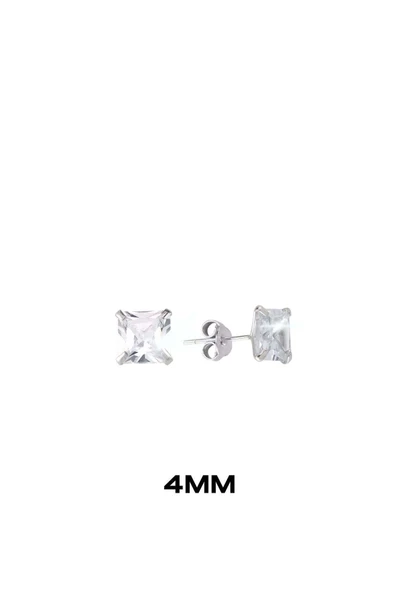 Kare Tırnaklı Zirkon Tektaş Rodyumlu Vidalı Unisex Gümüş Küpe 4[OYSY140] ürün görseli 1