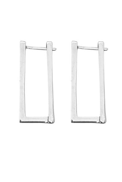 Dikdörtgen Kadın Gümüş Halka Küpe 1.5x4CM ürün görseli 1