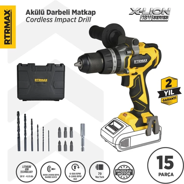 Rtrmax RTX3010B Şarjlı Darbeli Matkap Kömürsüz 70 Nm - Akü Hariç ürün görseli 1
