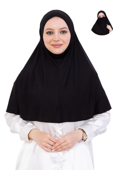 Hazır Başörtüsü Pratik İslami Giyim Penye Peçeli Türban Namaz İçin Yumuşak Eşarp  Siyah ürün görseli 1