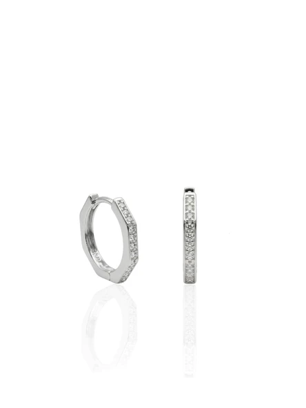 İnce Köşeli Zirkon Taşlı Gümüş Halka Küpe 1.4 x 1.4 cm [OYSY283] ürün görseli 1