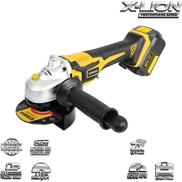 RTRMAX RTX2055 115MM 18V 4Ah Li-Ion Çift Akülü Kömürsüz Avuç Taşlama ürün görseli 1