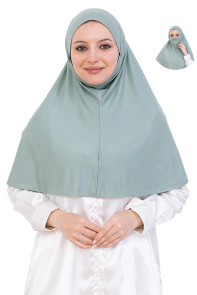 Hazır Başörtüsü Pratik İslami Giyim Penye Peçeli Türban Namaz İçin Yumuşak Eşarp  Açık Yeşil ürün görseli 1
