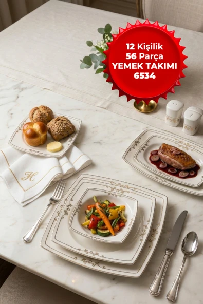 12 Kişilik 56 Parça Yemek Takımı 6534 ürün görseli 1