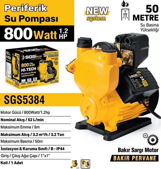 SGS PERİFERİK SU POMPASI 800 WATT 1.2 HP SGS5384 ürün görseli 1
