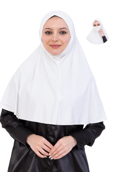Hazır Başörtüsü Pratik İslami Giyim Penye Peçeli Türban Namaz İçin Yumuşak Eşarp  Krem ürün görseli 1