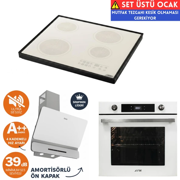 AFM Tech ve Ferre Marka AA Sessiz Setüstü Beyaz Vitro Elektrikli Ankastre Set (D081-SA+FC-07+FM7701 ürün görseli 1
