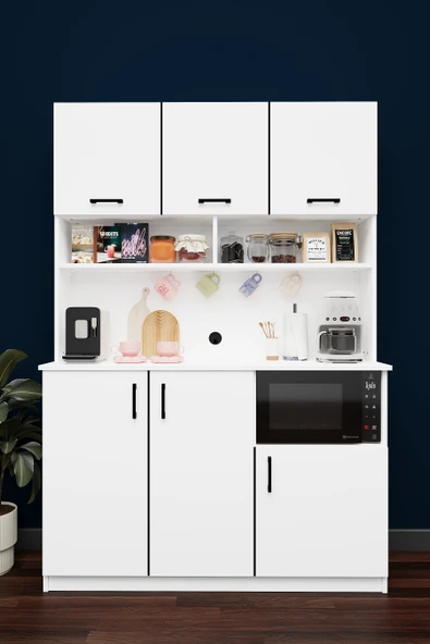 Modern Kahve Köşesi Dolabı %100 MDF Çok Amaçlı Erzak Depolama Dolabı KAHVE03  BEYAZ ürün görseli 1