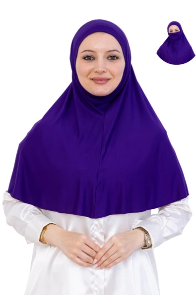 Hazır Başörtüsü Pratik İslami Giyim Penye Peçeli Türban Namaz İçin Yumuşak Eşarp  Mor ürün görseli 1