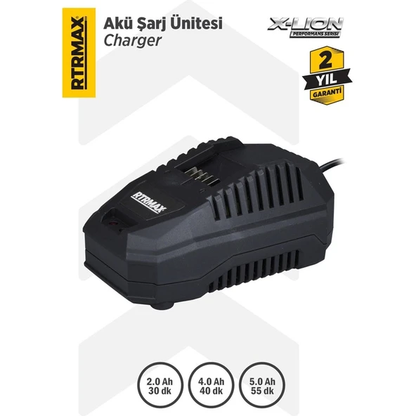 RTRMAX RTX1809 Akü Hızlı Şarj Cihazı 18V 4.5 A X-Lion Siyah Güvenli Dolum Özelliği ürün görseli 1