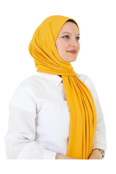 Şal Tesettür Başörtüsü Premium Kumaş Eşarp Uzun İslami Giyim Viskon  Sarı ürün görseli 1