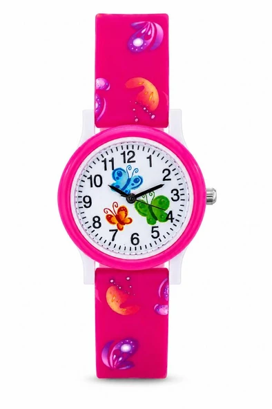 Kelebek Desenli Pembe Kız Çocuk Kol Saati Analog Saat ST-304418 ürün görseli 1