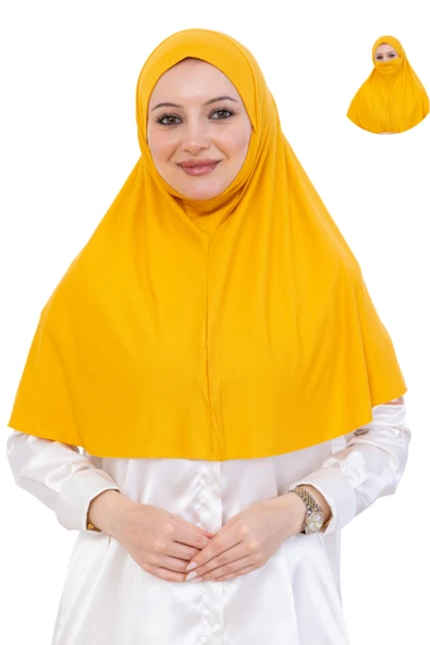 Hazır Başörtüsü Pratik İslami Giyim Penye Peçeli Türban Namaz İçin Yumuşak Eşarp  Sarı ürün görseli 1