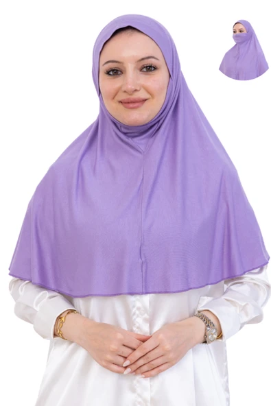 Hazır Başörtüsü Pratik İslami Giyim Penye Peçeli Türban Namaz İçin Yumuşak Eşarp  Lila ürün görseli 1