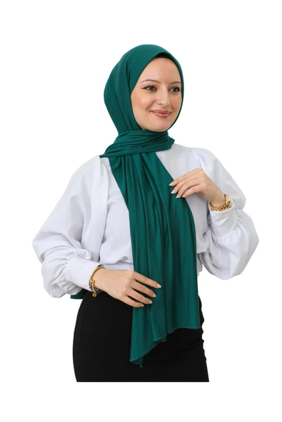 Şal Tesettür Başörtüsü Premium Kumaş Eşarp Uzun İslami Giyim Viskon  Zümrüt ürün görseli 1