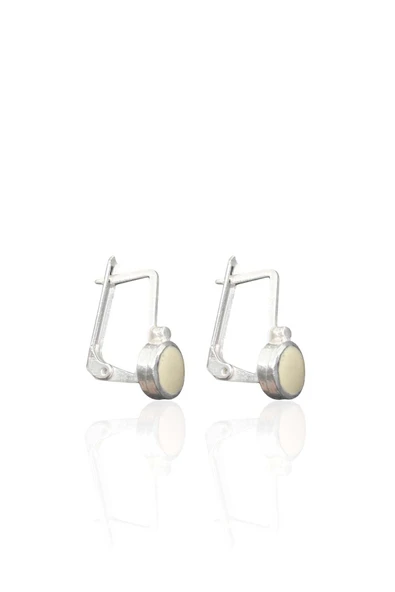 Bej Mineli Luthera Gümüş Kadın Küpe 1.6x1.3cm ürün görseli 1
