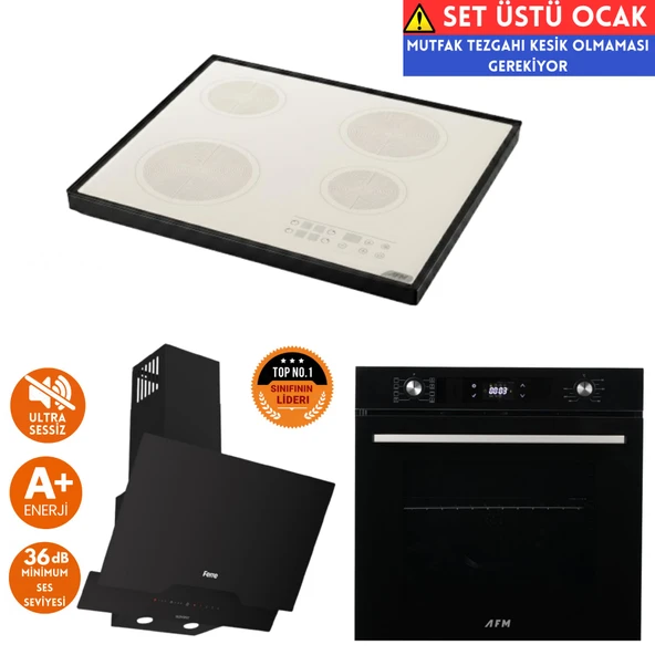 AFM Tech ve Ferre Marka A4 Sessiz Setüstü Vitro Elektrikli Siyah Ankastre Set (D063-SA+FC-06+FM7700 ürün görseli 1