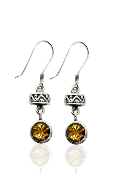 Amber Kristal Işıltılı Yuvarlak Taşlı Gümüş Kadın Küpe 4.3x1 cm ürün görseli 1