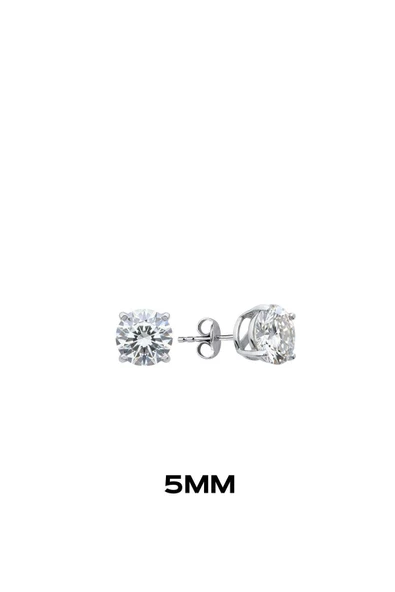Yuvarlak Tırnaklı Zirkon Tektaş Rodyumlu Vidalı Unisex Gümüş Küpe 5mm [OYSY139] ürün görseli 1