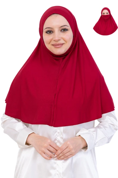 Hazır Başörtüsü Pratik İslami Giyim Penye Peçeli Türban Namaz İçin Yumuşak Eşarp  Bordo ürün görseli 1