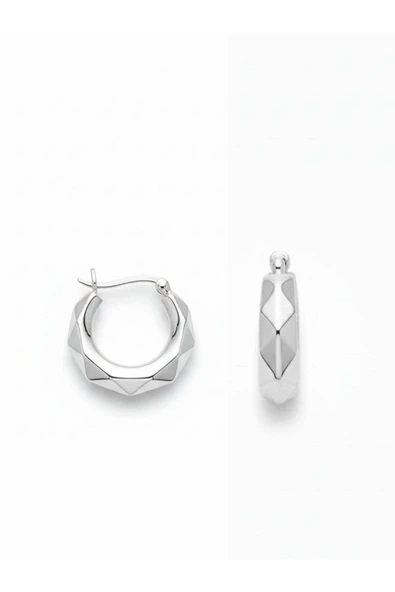 Çok Yüzeyli Cilalı Gümüş Kadın Halka Küpe 2x2 cm [OYSHK023] ürün görseli 1