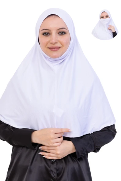Hazır Başörtüsü Pratik İslami Giyim Penye Peçeli Türban Namaz İçin Yumuşak Eşarp  Beyaz ürün görseli 1