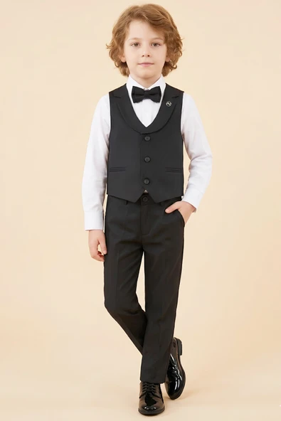 Erkek Çocuk Yelekli 4'lü Takım (Pantolon+Gömlek+Yelek+Papyon) 12662B ürün görseli 1