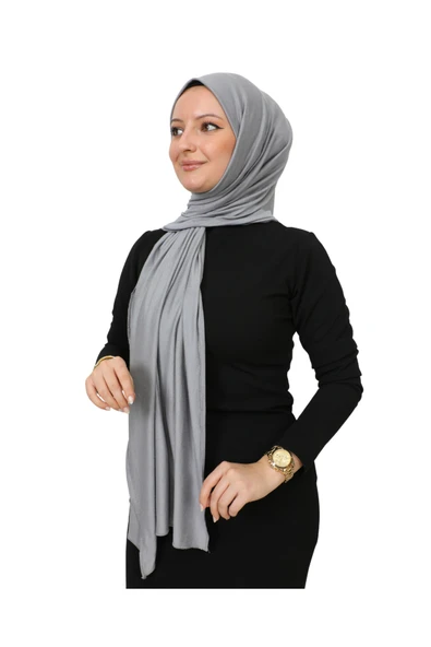 Şal Tesettür Başörtüsü Premium Kumaş Eşarp Uzun İslami Giyim Viskon  Gri ürün görseli 1