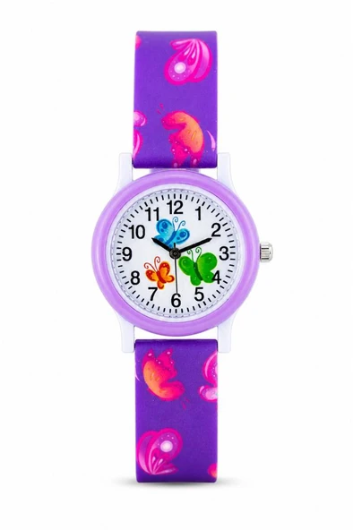 Kelebek Desenli Lila Kız Çocuk Kol Saati Analog Saat ST-304419 ürün görseli 1