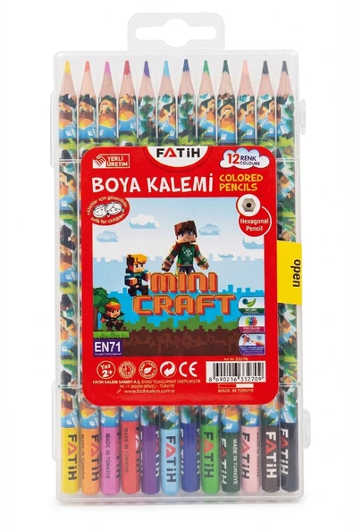 12 li Kuru Boya Kalemi Plastik Kutu 1 Paket Fatih Mini Craft Figürlü 12 Renk Kuruboya Tam Boy Renkli Kalem ürün görseli 1