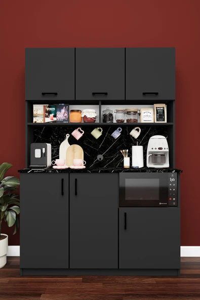 Modern Kahve Köşesi Dolabı %100 MDF Çok Amaçlı Erzak Depolama Dolabı KAHVE03  ANTRASİT - ROYAL MERMER ürün görseli 1