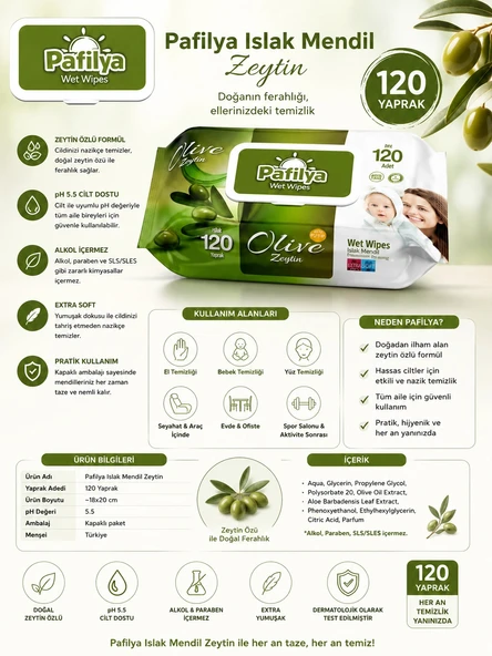 Pafilya Islak Mendil Zeytin 120'li ürün görseli 1